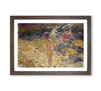 Swimming in The Sea by Joaquin Sorolla Y Bastida Framed Print | A2 Walnut Framed Wall Art | Ready to Hang | Modern Nautical Picture | Living Room Bedroom Lounge Office
