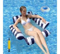 Swimming Lilo Pool Inflatables for Adults: 4 in 1 Inflatable Pool Chair, Relaxing Floats for Swimming Pools, Water Hammock with Drink Holder Air Pump, Inflatable Lilo for Summer Water Party (Blue 2)