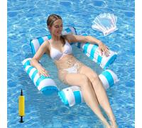 Swimming Lilo Pool Inflatables for Adults: 4 in 1 Inflatable Pool Chair, Relaxing Floats for Swimming Pools, Water Hammock with Drink Holder Air Pump, Inflatable Lilo for Summer Water Party (Blue)