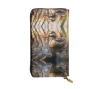 Swimming Mallard Ducks Printed leather wallet, 7.5 x 4.1-inch long credit card holder, portable travel cash wallet