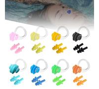 Swimming Nose Clip, 8 PCS Waterproof Silicone Nose Plugs with 8 Pairs Swimming Ear Plugs, Reusable Waterproof Nose Protector with Storage Box for Swimmers Beginners(8 Colors)