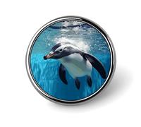 Swimming Penguin Badge Holder Personalized Round Badge with Picture Pin Aluminum Alloy Button Pin Exquisite Brooch Fashion Button Badges Clothes Decorative Pins