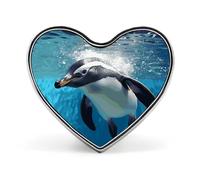 Swimming Penguin Heart Shape Lapel Pin Personalized Pinback Button Badges Retro Punk Button Pin Kawaii Heart Badges for Men Women Clothes Bags Hats & Gift