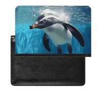 Swimming Penguin Passport Holder,Compact Lightweight Waterproof Passport Cover, Portable Stylish Travel Wallet Accessories for Women Men