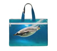Swimming Penguin Printed Document Bag Teacher Canvas File Tote Bag Pouch for Work, Casual Handbag for Office School Travel Beach