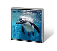 Swimming Penguin Square Lapel Pin for Men Women Personalized Lapel Badge Metal Brooch Printed Aluminum Alloy Memorial Pins for Backpack Clothing Decoration Business