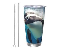 Swimming Penguin Tumbler with Lid and Straw 20oz Stainless Steel Car Cup for Hot and Cold Drinks, Double Wall Insulated Travel Coffee Mug Reusable Drink Thermos Cup Birthday Gifts