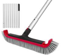 Swimming Pool Brush with Pole - 17.5" Pool Wall Brush with 10FT Adjustable Aluminum Pool Pole, Nylon Bristles, Curved Ends, EZ Clip Handle, Pool Brushes for Cleaning Pool Walls, Tiles & Floors