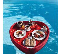 Swimming pool floating bar, Floating Pool Tray Rattan Floating Tray Table & Bar with Handles Heart-Shaped Breakfast Tray on The Water(Red,63X60X15CM)