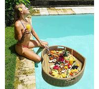 Swimming pool floating bar, Floating Pool Tray Rattan Floating Tray Table & Bar with Handles Heart-Shaped Breakfast Tray on The Water(Yellow,83X80X15CM)