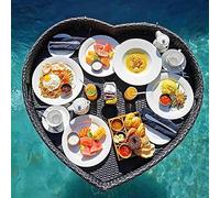Swimming pool floating bar, Floating Pool Tray Rattan Floating Tray Table & Bar with Handles Heart-Shaped Breakfast Tray on The Water(Black,83X80X15CM)