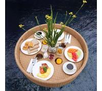 Swimming pool floating bar, Floating Serving Trays Table Bar Round,Round Serving Trays with Handles(Apricot,80CM)