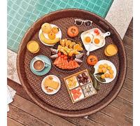 Swimming pool floating bar, Floating Serving Trays Table Bar Round,Round Serving Trays with Handles(Brown,60CM)