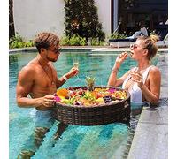 Swimming pool floating bar, Luxury Floating Serving Tray Table Round,Serving/Salad Bar Tray Food Drink Holder BBQ Picnic Pool Party Buffet(Brown,80X80X15CM)