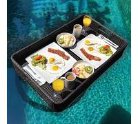 Swimming pool floating bar, Rectangle Floating Tray for Pool Rattan Luxury Floating Serving Tray Table and Swimming Pool Floats for Adults(Black)