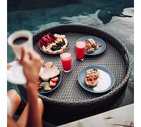 Swimming pool floating bar, Round Floating Serving Tray Table & Bar - Stylish Breakfast Tray on The Water - Floating Bar(Black,60X60X15CM)