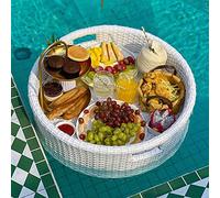 Swimming pool floating bar, Round Floating Serving Tray Table & Bar - Stylish Breakfast Tray on The Water - Floating Bar(White,60X60X15CM)