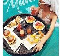 Swimming pool floating bar, Round Floating Serving Tray Table & Bar - Stylish Breakfast Tray on The Water - Floating Bar(Brown,80X80X15CM)