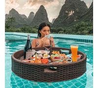 Swimming Pool Floating Drink Tray Handmade Rattan Woven Floating Drink Holder Round Extra Large Water Floating Serving Tray For Pool Beach Party