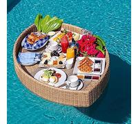 Swimming Pool Floating Serving Tray,Floating Serving Tray Table,Rattan Floating Tray,for Pools Serving Drinks, Brunch, Food on The Water,Apricot