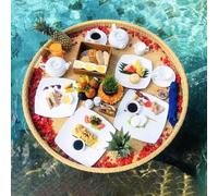 Swimming Pool Floating Tray Rattan Round Floating Bar Table Serving Tray, Stylish Breakfast Tray On The Water, Floating Bar for Swimming Pool Or Beach Party Float Lounge Refreshment (Brass 1