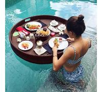 Swimming Pool Floating Tray Table,Rattan Woven Serving Tray,Floating Serving Tray Table,Swimming Pool Floats Adults For Sandbars,Spas,Bath,And Parties