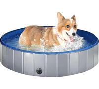 Swimming Pool for Dogs, Collapsible Hard Plastic Outdoor Pool for Pet, Foldable Bath Tub Duck Pond for Bathing Wading Outdoor Backyard Use, Grey (80 x 20 cm)