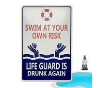 Swimming Pool Metal Signs, Funny Metal Pool Signs, Pool Rules Metal Sign - Humorous Text Design Pool Warning Sign Made of Metal in Retro Look for Outdoor Pool