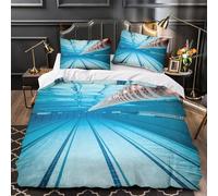 Swimming Pool Quilt Cover 3D Design Printed Super Soft 3-Piece Bedding Set Zipper underwater Perspective Duvet Cover Luxury Durable for Teens Adults Kids Women Youth Boys Girls Single（135x200cm）