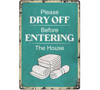 Swimming Pool Sign Decor Pool Decorations Outdoor Please Dry Off Before Entering The House Durable Metal Sign Plaque for Beach Home Bar Pool Deck Backyard Fence Walls 12X8 Inch