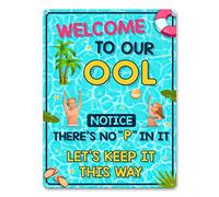 Swimming Pool Tin Sign - Funny "No P in Pool" Retro Wall Decor, 12x8 in
