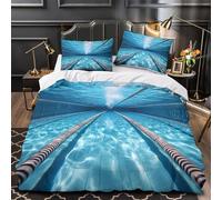 Swimming Pool View Quilt Cover 3D Print Ultra Soft 3PCs Bed Linen Hidden Zipper underwater Perspective Comforter Cover Luxury Durable for Adults Teens Women Kids Girls Boys Youth Single（135x200cm）