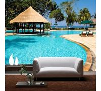 Swimming Pools Casual Holidays Beach Tree Gazebo 3D Wallpaper Silky Texture Home Study Office Grey Dining Room Sofa Bedroom Living Room TV Backdrop-430cm×300cm