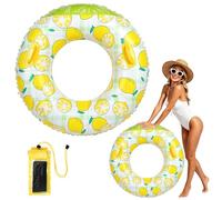 Swimming Rings for Adults, Inflatable Swimming Ring, Rubber Ring for Swimming, Pool Float with Waterproof Phone Pouch for Summer Beach Pool Party (Yellow, 80cm outer / 38cm inner diameter)
