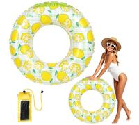 Swimming Rings for Adults, Inflatable Swimming Ring, Rubber Ring for Swimming, Pool Float with Waterproof Phone Pouch for Summer Beach Pool Party (Yellow, 75cm outer / 35cm inner diameter)