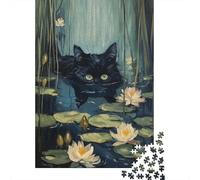 Swimming River Black Cat 1000 Piece Animal Puzzle for Adults, 52x38cm/1000pcs