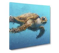 Swimming Sea Turtle Canvas Print | Gallery Wrapped 30mm Frame Wall Art | 14x14 inches | Ready to Hang | Abstract Animals Picture | Living Room Bedroom Lounge Office