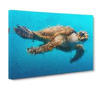 Swimming Sea Turtle Canvas Print | Gallery Wrapped 30mm Frame Wall Art | 30x20 inches | Ready to Hang | Abstract Animals Picture | Living Room Bedroom Lounge Office