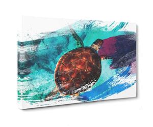 Swimming Sea Turtle V2 Canvas Print | Gallery Wrapped 30mm Frame Wall Art | 30x20 inches | Ready to Hang | Modern Animals Picture | Living Room Bedroom Lounge Office