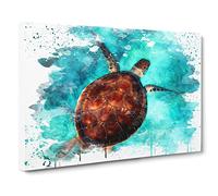 Swimming Sea Turtle V3 Canvas Print | Gallery Wrapped 30mm Frame Wall Art | 24x16 inches | Ready to Hang | Modern Animals Picture | Living Room Bedroom Lounge Office