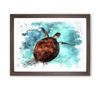 Swimming Sea Turtle V3 Modern Framed Print | A2 Walnut Framed Wall Art | Ready to Hang | Modern Animal Picture | Living Room Bedroom Lounge Office