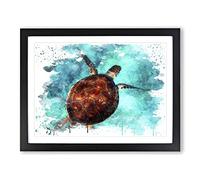 Swimming Sea Turtle V3 Modern Framed Print | A3 Black Framed Wall Art | Ready to Hang | Modern Animal Picture | Living Room Bedroom Lounge Office