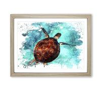 Swimming Sea Turtle V3 Modern Framed Print | A3 Oak Framed Wall Art | Ready to Hang | Modern Animal Picture | Living Room Bedroom Lounge Office