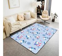 Swimming Shark Area Rugs,Nautical Anchor Rudder Non Slip Carpet Ocean Animals Indoor Floor Mat Entrance Rug,Cartoon Blue Home Living Room Bedroom Decor,3'x5'