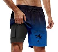 Swimming Shorts Men Holiday Essentials Men's 2-in Swim with Compression Liner Mens Zip Pockets Running Luxury Stretch Pocket Lining Gym Surfing Board & Trunks Blue