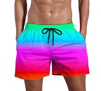 Swimming Shorts with Drawstring Men Gradient Color Board Trunks Above Knee Length Plus Size Surfing Sports Shorts Men's Summer Breathable Swim Trunk Quick Dry Beachwear Short for Mens