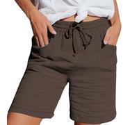 Swimming Shorts Womens Knee Length Cropped Trousers Ladies Solid Drawstring Hot Pants with Pockets Half Length Capri Bermuda Shorts My Orders UK 2024 Brown