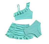 Swimming Suit For Girls, Girls Two Piece Bikini Swimwear Set Striped Mint Green Solid Color Separates Summer Beach Pool Outfit