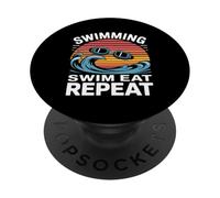 Swimming Swim Eat Repeat Retro Sunset Goggles Waves PopSockets Adhesive PopGrip