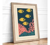 Swimming Through Coral Coastal Framed Wall Art Print A1 (84.1×59.4cm) Oak, Wall Decor for Living Room, Bedroom, Office & Home, Ready to Hang, Art Gift